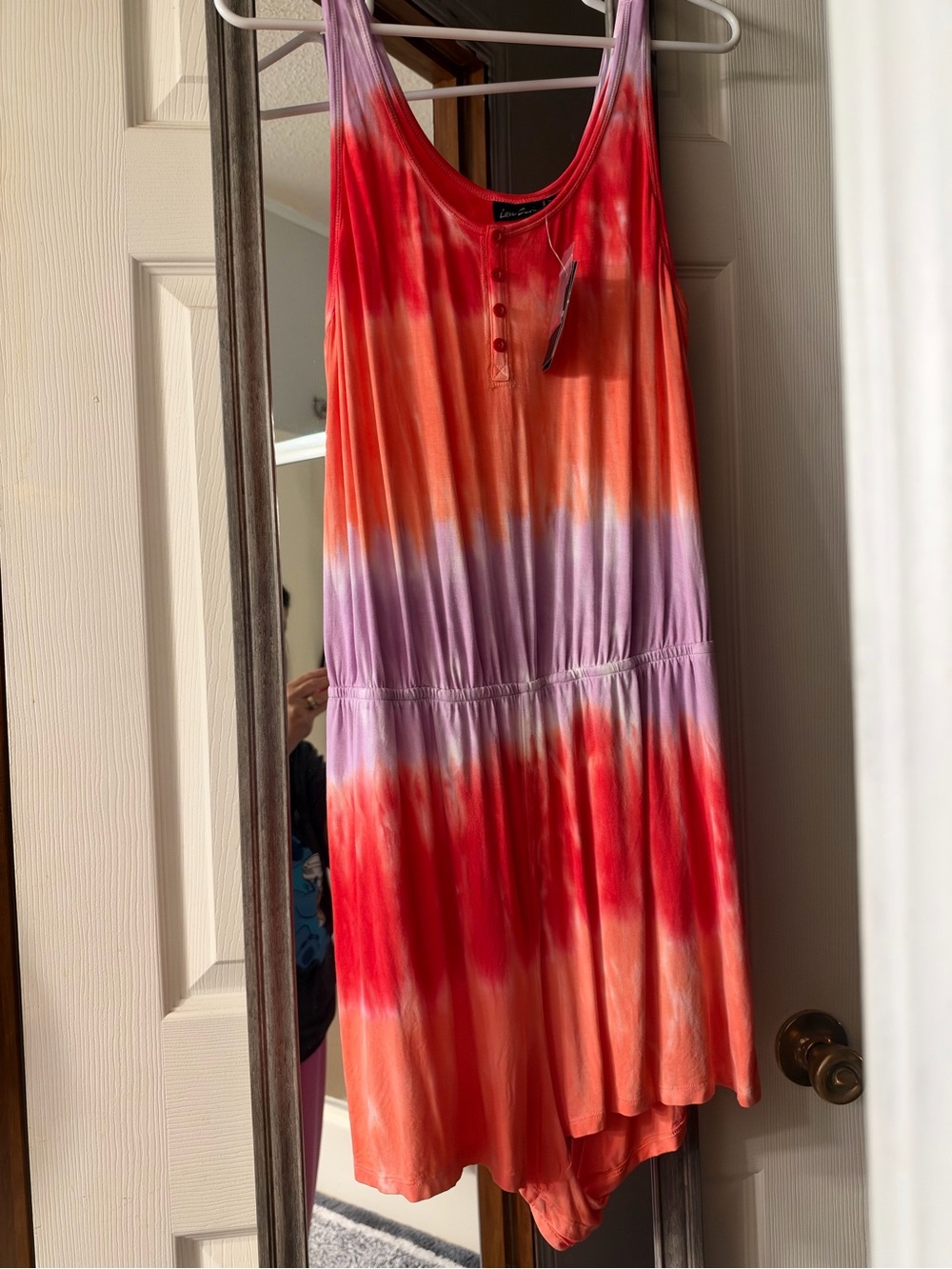 Torrid LoveSick Tie Dye Henley Romper Size 00 NWT Coral Pink Lavender